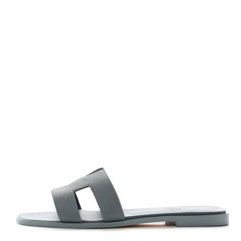 HERMES Epsom Oran Sandals 37.5 Gris Antarctique